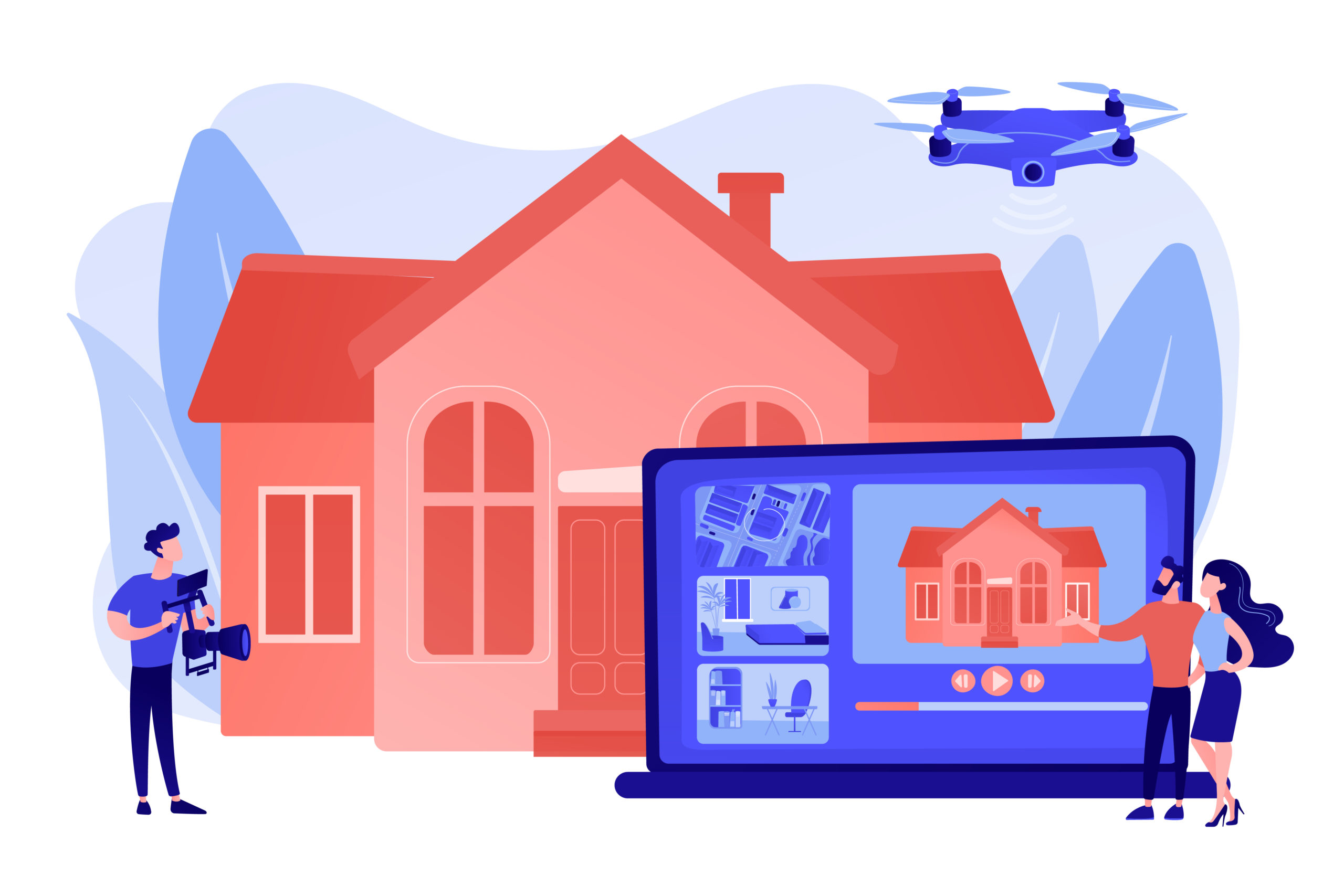 couple-watching-house-tour-professional-aerial-property-video-real-estate-video-tour-real-estate-marketing-real-estate-drone-video-concept-pinkish-coral-bluevector-isolated-illustration-real-estate-show