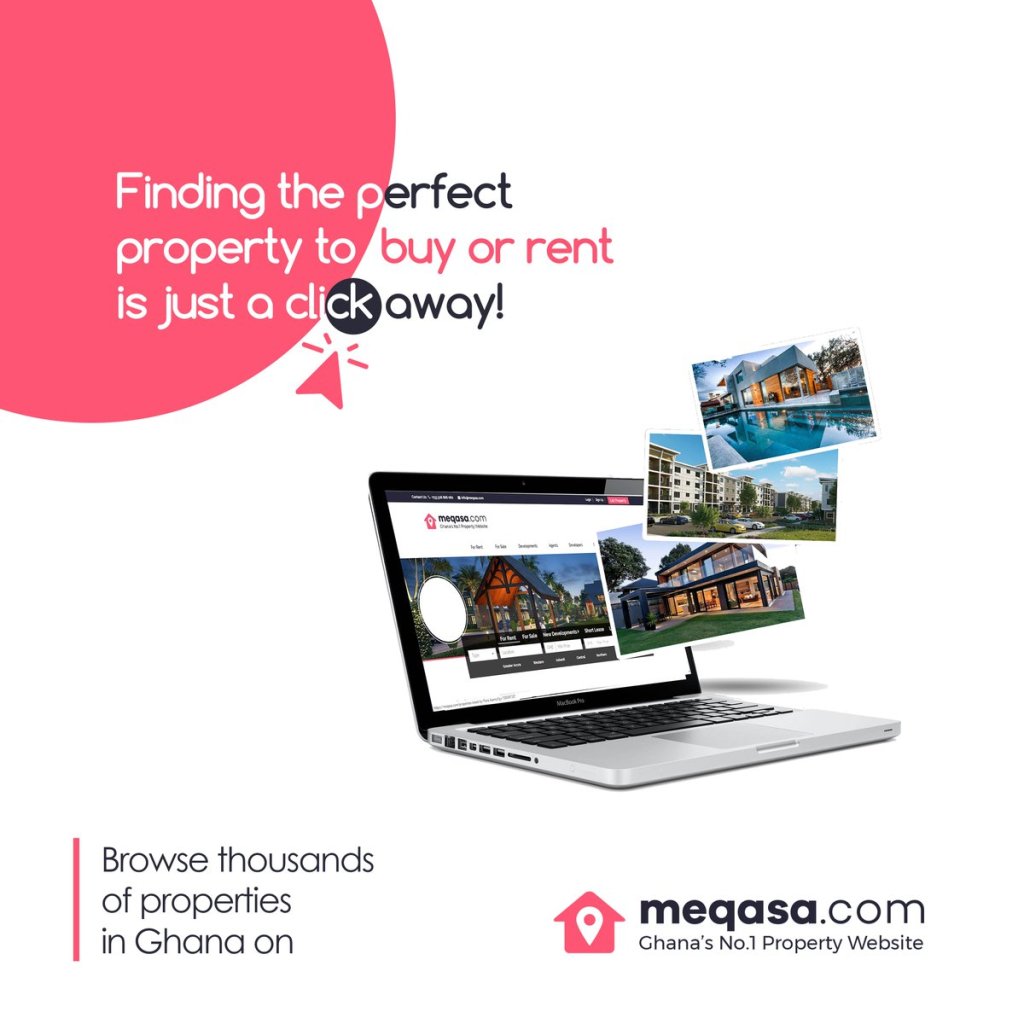 Ghana's Online Real Estate Platforms 1 meqasa advertisement asking people to browse thousands of properties online
